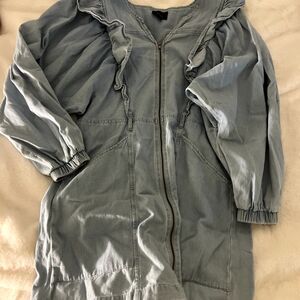 Light Blue Ruffled Zip-Up Jacket